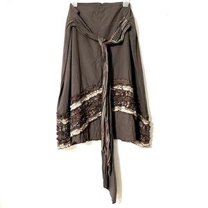 Avatar Nepal Cotton Boho High Low Ruffle Accent Skirt with Attached Belt Size M